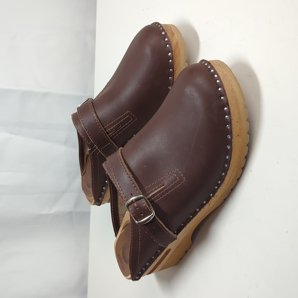 Troentorp Raphael Brown Swedish Wood Leather Clogs l Size EU 39 / US 9